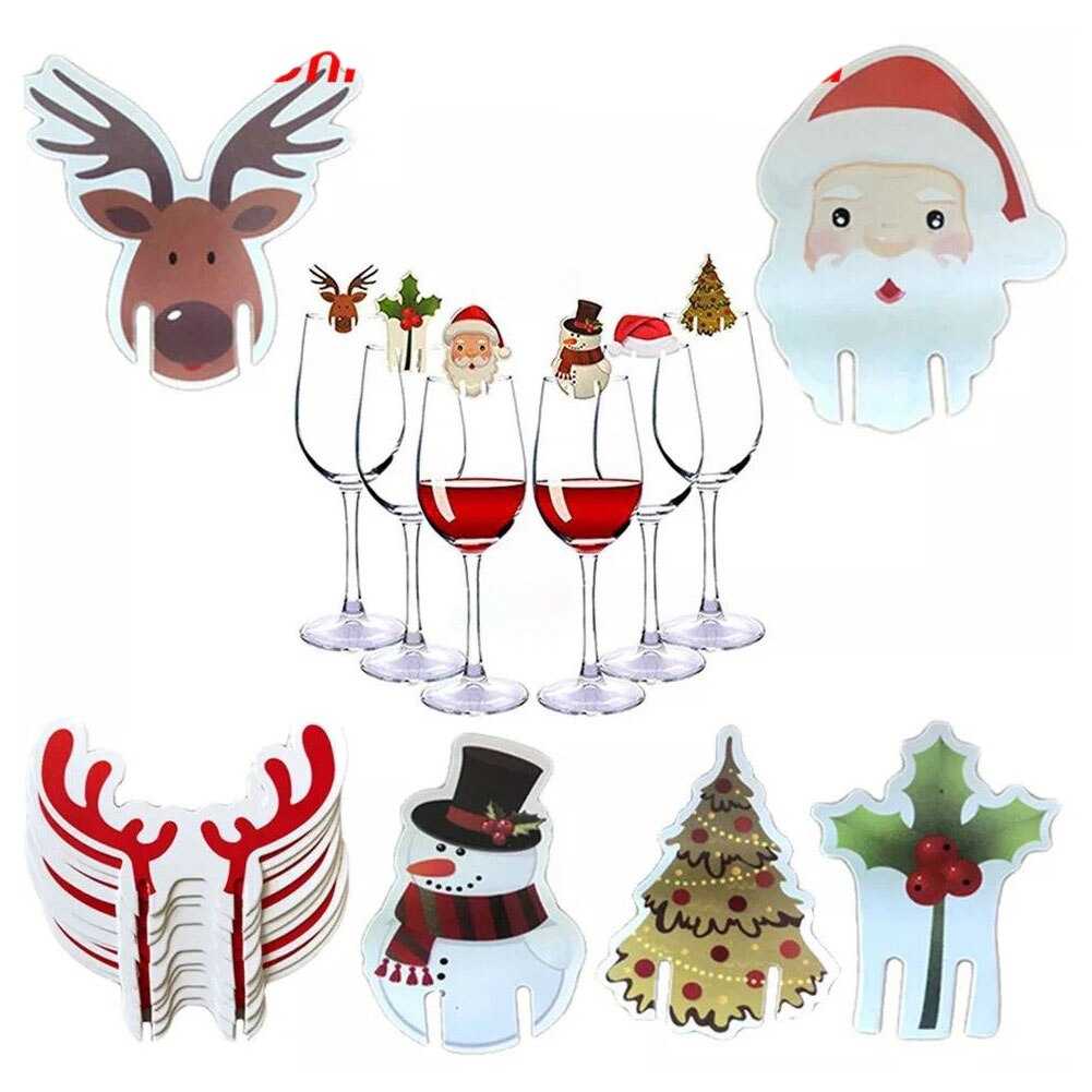 50pcs Santa Claus Snowman Tree Wine Glass 2022 Merry Christmas Decorations For Home Table Place Cards Xmas Gift New Year Party