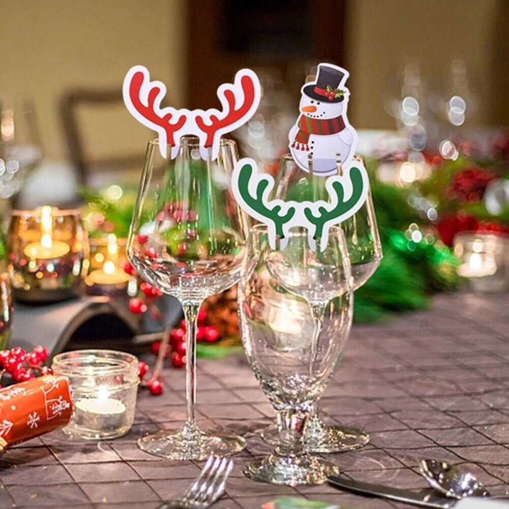 50pcs Santa Claus Snowman Tree Wine Glass 2022 Merry Christmas Decorations For Home Table Place Cards Xmas Gift New Year Party