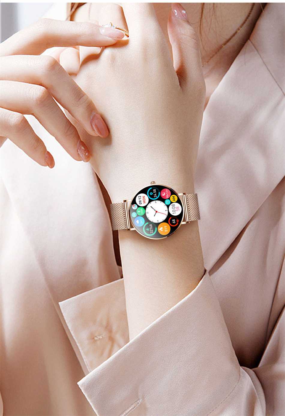 2022 New Ultra Thin Smart Watch Women 1.36" AMOLED 360*360 HD Pixel Display Always Show Time Call Reminder Smartwatch Ladies+Box