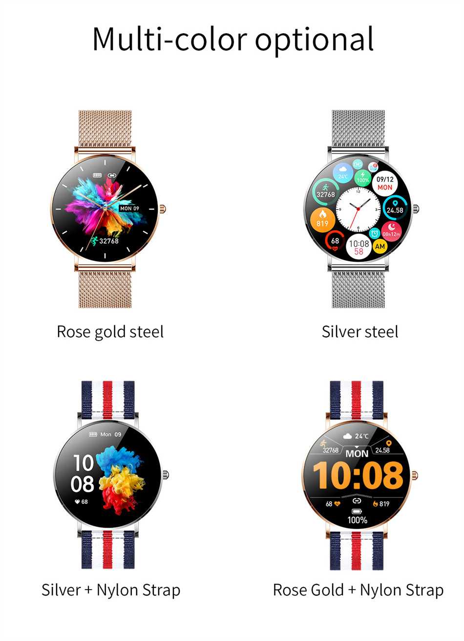 2022 New Ultra Thin Smart Watch Women 1.36" AMOLED 360*360 HD Pixel Display Always Show Time Call Reminder Smartwatch Ladies+Box