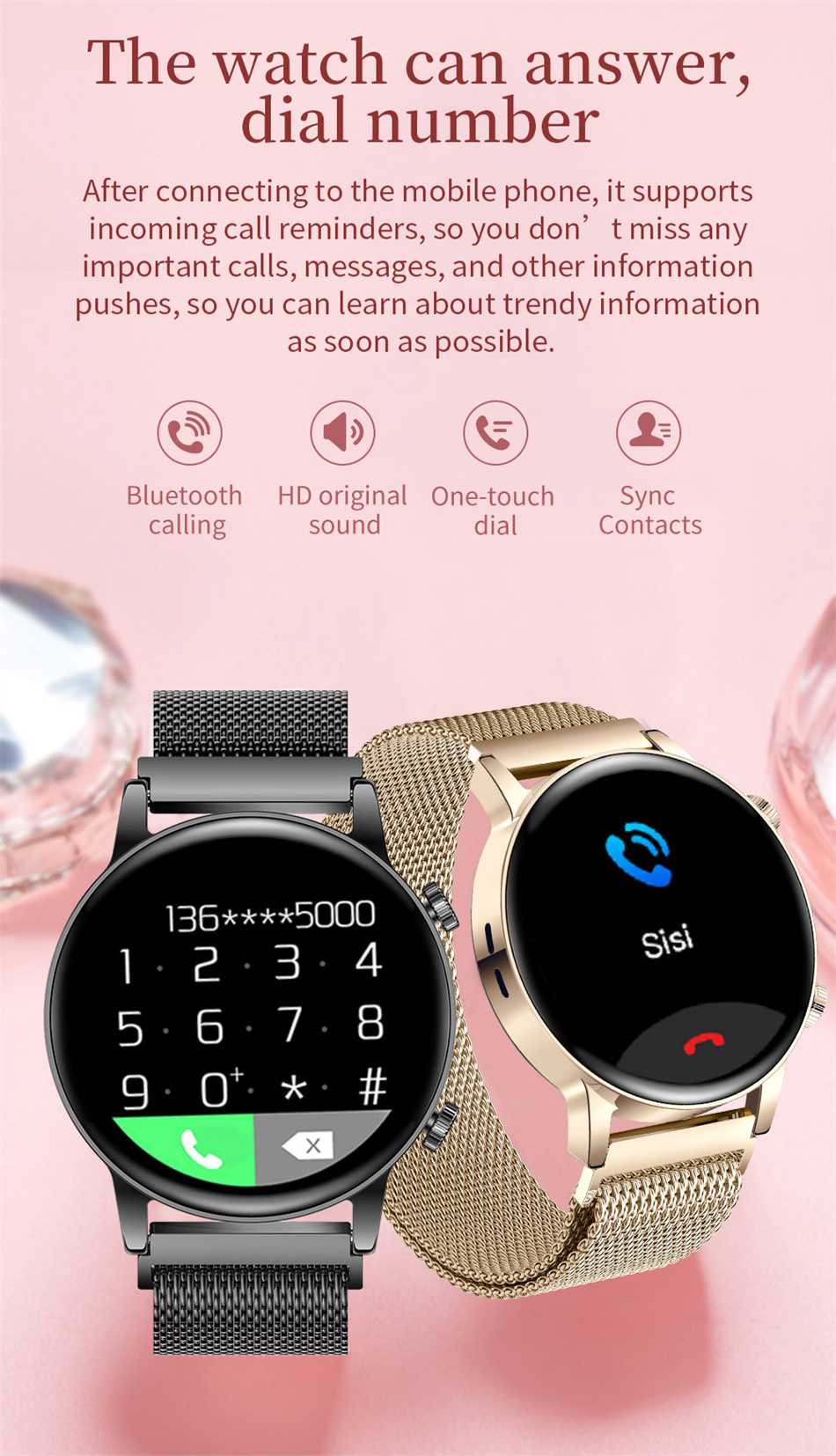 New Bluetooth Call Ladies Smart Watch Women AMOLED 360*360 HD Screen Always Display Watches Custom Dial SmartWatch For Xiaomi