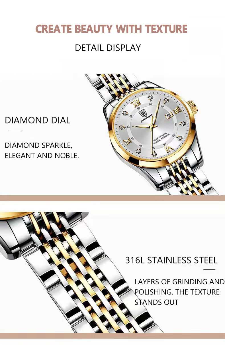 POEDAGAR Women Watches Luxury Fashion Ladies Quartz Watch Waterproof Luminous Date Stainless Stain Wristwatch Girlfriend Gift