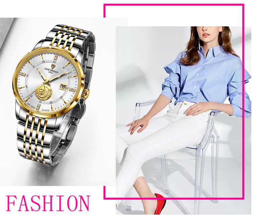 LIGE Women Watch Luxury Brand Fashion Ladies Watch Elegant Gold Steel Wristwatch Casual Female Clock Waterproof Montre Femme New