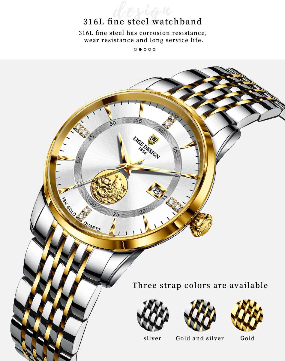 LIGE Women Watch Luxury Brand Fashion Ladies Watch Elegant Gold Steel Wristwatch Casual Female Clock Waterproof Montre Femme New