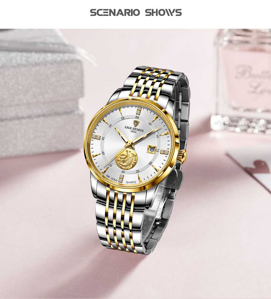 LIGE Women Watch Luxury Brand Fashion Ladies Watch Elegant Gold Steel Wristwatch Casual Female Clock Waterproof Montre Femme New