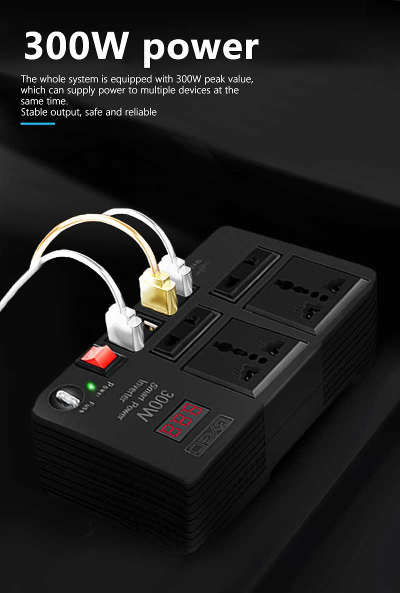 BYGD 300W Car Inverter DC 12V to AC 220V Converter Outlets 4 USB Fast Charging Universal Socket Power Adapter Inverter