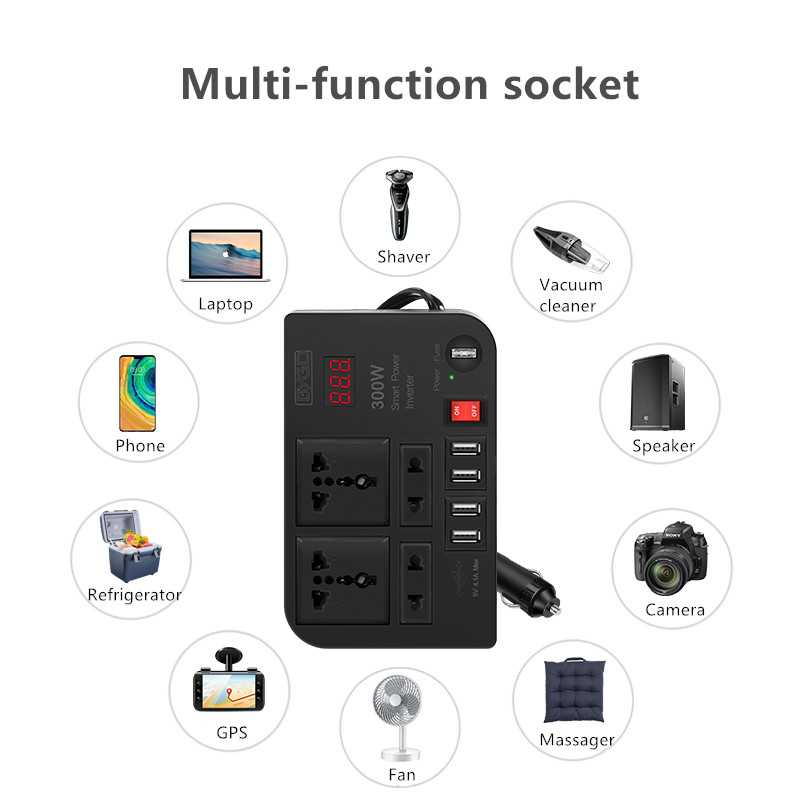 BYGD 300W Car Inverter DC 12V to AC 220V Converter Outlets 4 USB Fast Charging Universal Socket Power Adapter Inverter