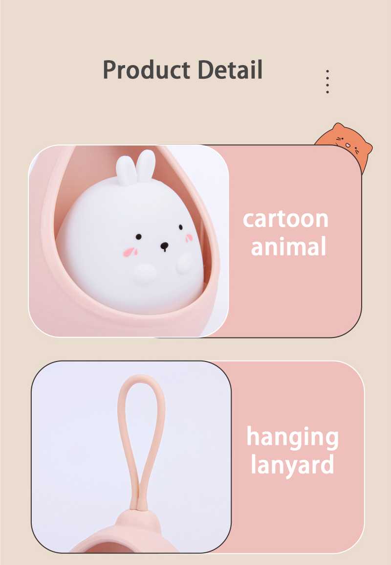 Cute Cartoon Cat Rabbit LED Night Light with Motion Sensor USB Rechargeable Silicone Night Lamp for Bedroom Kids Room Decor Gift