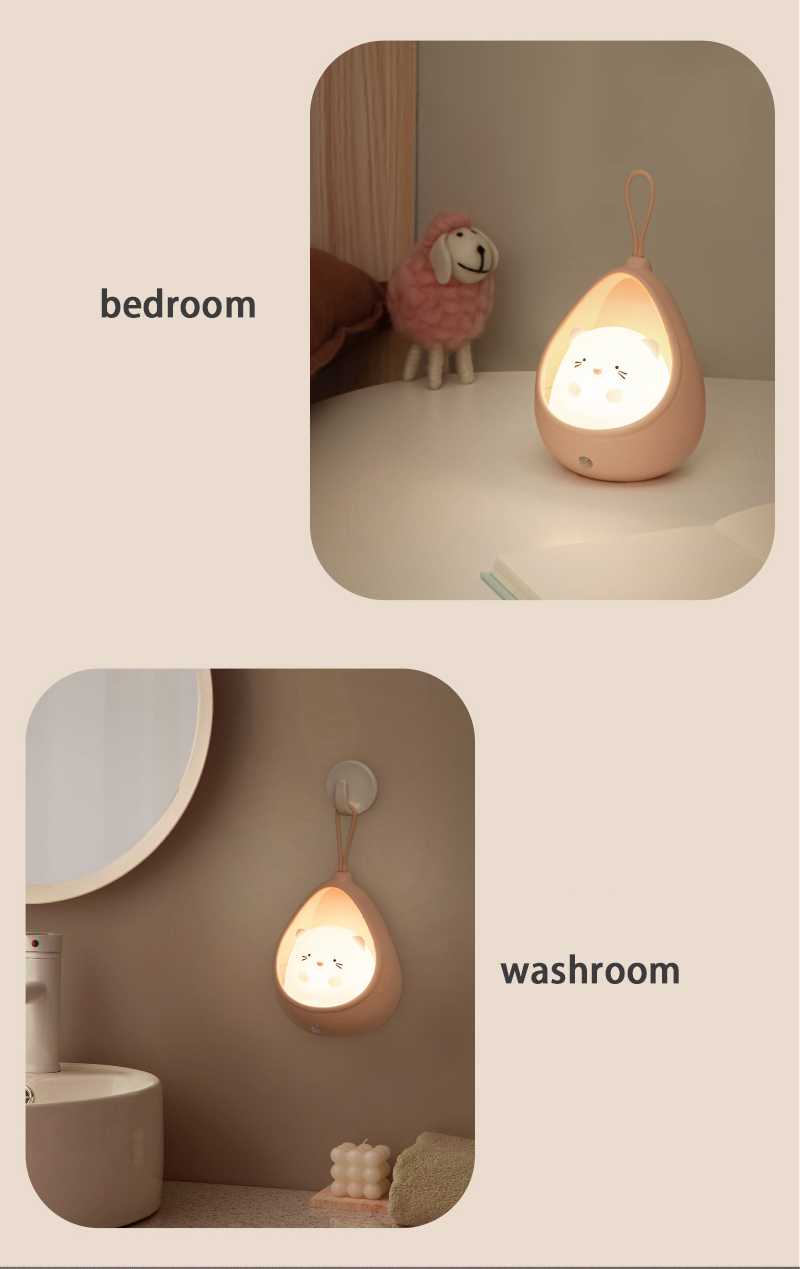 Cute Cartoon Cat Rabbit LED Night Light with Motion Sensor USB Rechargeable Silicone Night Lamp for Bedroom Kids Room Decor Gift