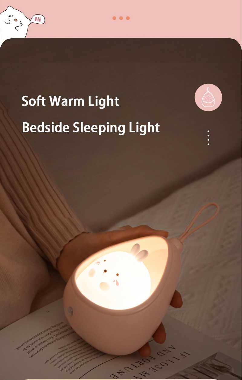 Cute Cartoon Cat Rabbit LED Night Light with Motion Sensor USB Rechargeable Silicone Night Lamp for Bedroom Kids Room Decor Gift