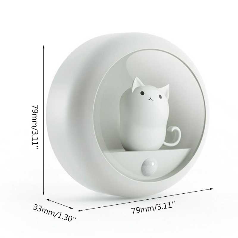 Creative Cat Smart LED Night Light PIR Motion Sensor USB Rechargeable Lamp Decor