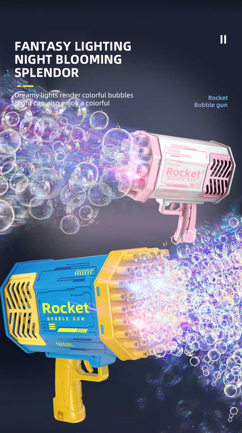 Bubble Gun Rocket 69 Holes Soap Bubbles Machine Gun Shape Automatic Blower With Light Pomperos Outdoor Toys For Kids Gifts Party