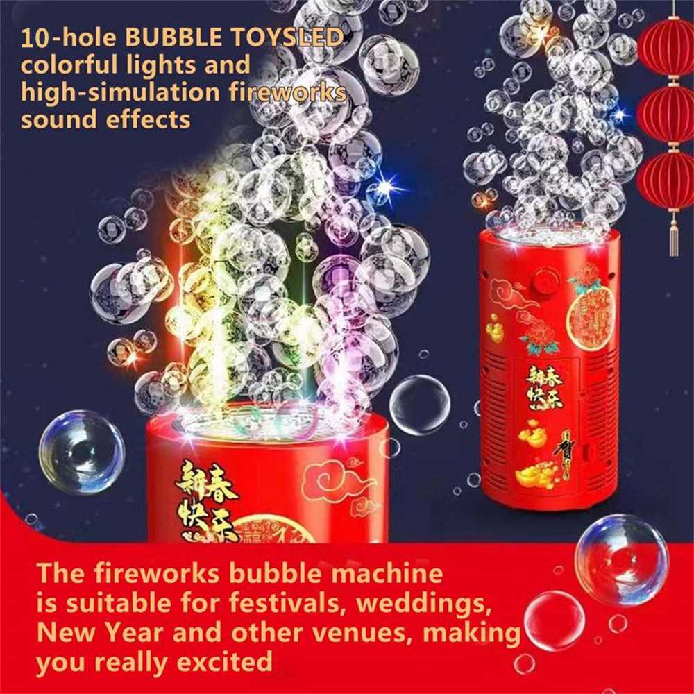 Electric Fireworks Bubble Machine 10/36 Holes Automatic Soap Bubbles Machine With Flash Lights Sounds Party Games Kids Toys Gift