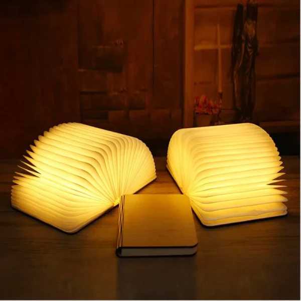 Led Foldable Book Light Creative Wooden Luminous Book For Children Kids’birthday Holiday Christmas Gift Rechargeable Night Lamp