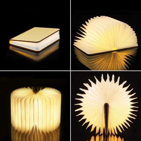 Led Foldable Book Light Creative Wooden Luminous Book For Children Kids’birthday Holiday Christmas Gift Rechargeable Night Lamp