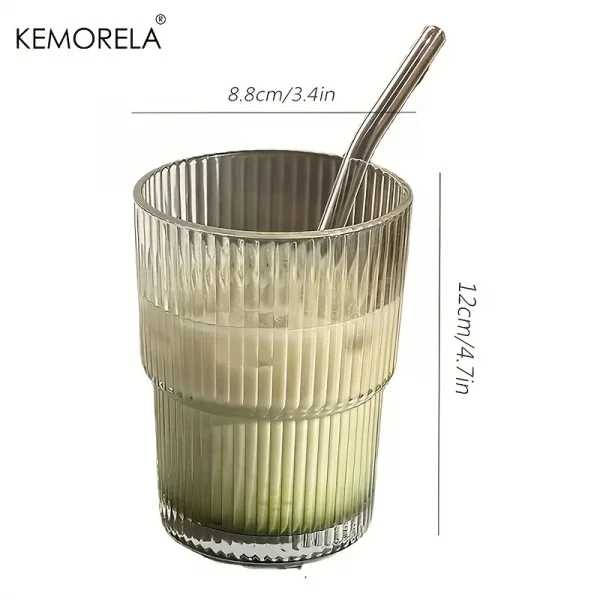1/2pcs 450ml Stripe Glass Cup Transparent Glasses With Lid And Straw Ice Coffee Mug Tea Cup Juice Glass Milk Water Cup Drinkware