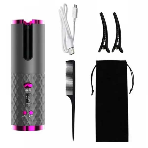 Popular Portable Cordless Automatic Ceramic Lcd Display Curler Usb Charging Rotating Curling Hair Styling Tool