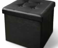 2023 Latest Black Faux Leather Cube Ottomans