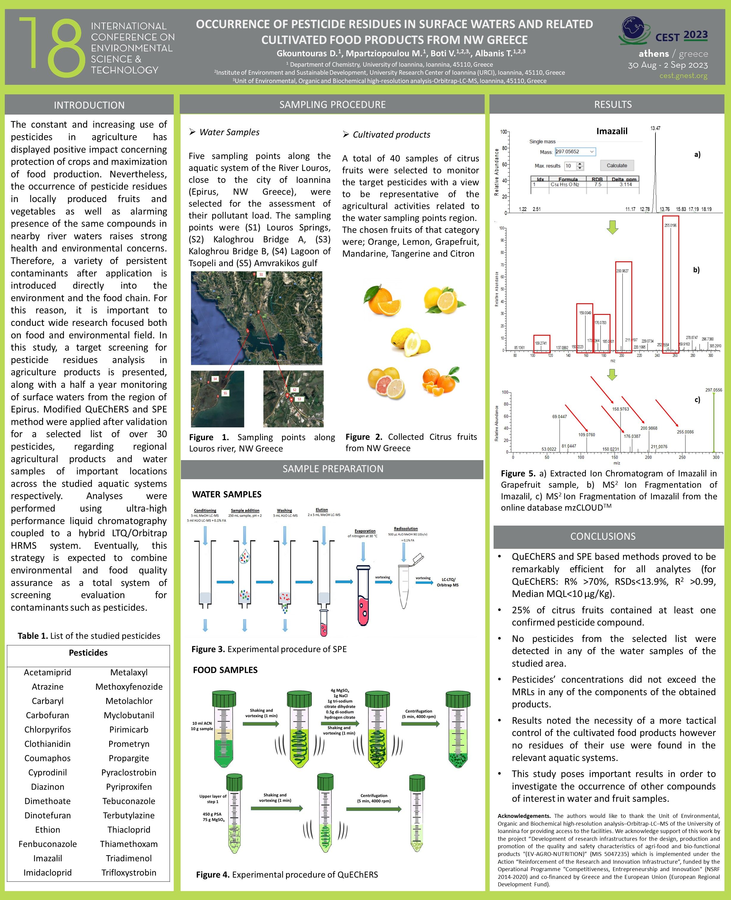OCCURRENCE OF PESTICIDE RESIDUES IN SURFACE WATERS AND RELATED CULTIVATED FOOD PRODUCTS FROM NW GREECE