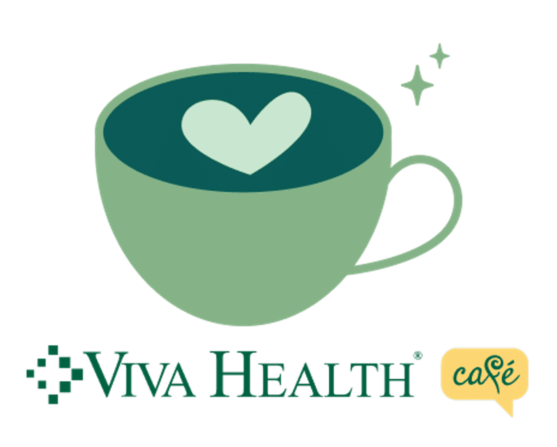 The Viva Health Café logo, featuring a graphic of a green coffee cup with a heart shape in the center above the logo.