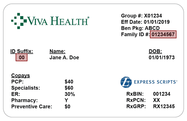 Sample Viva Health ID Card