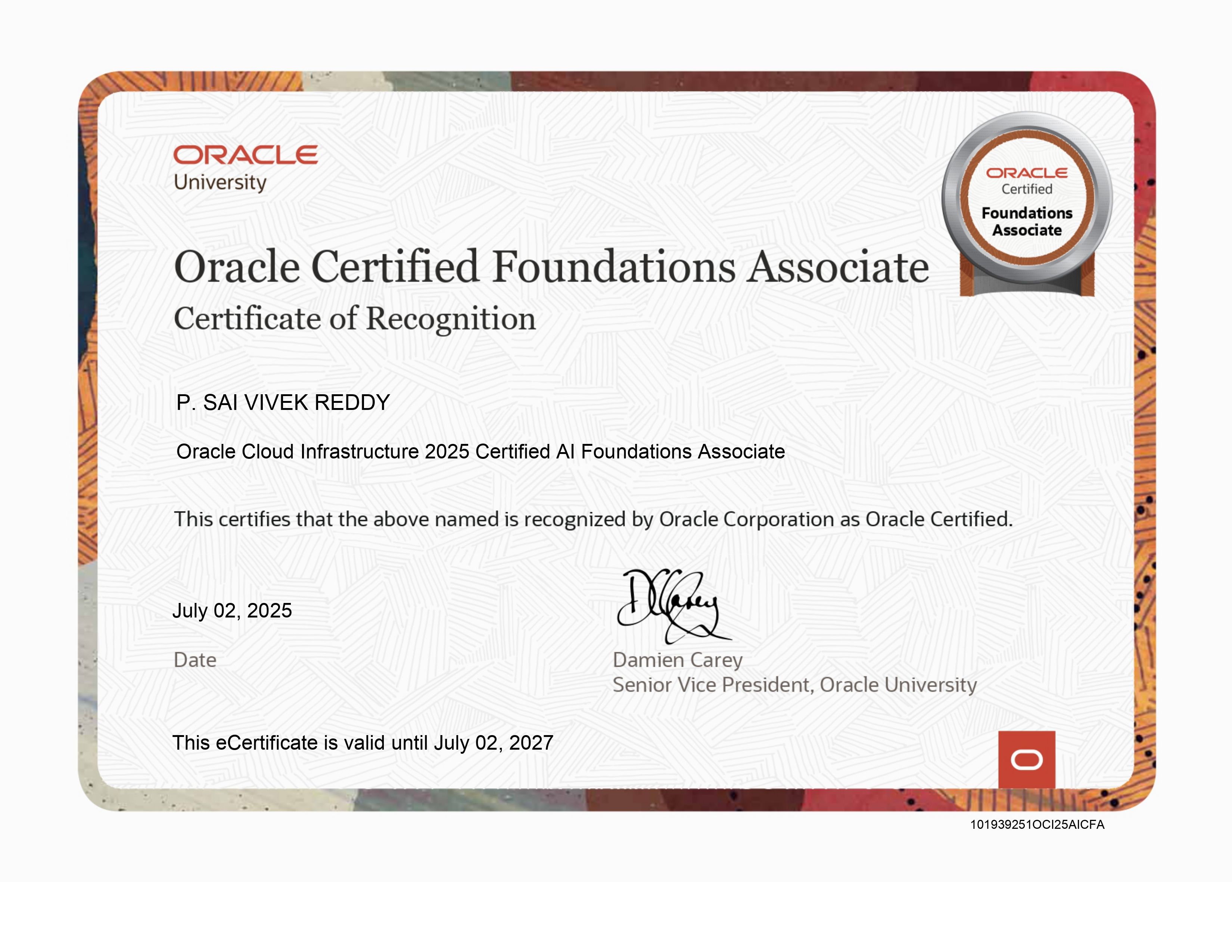 Oracle Cloud Infrastructure 2025 AI Foundations Associate