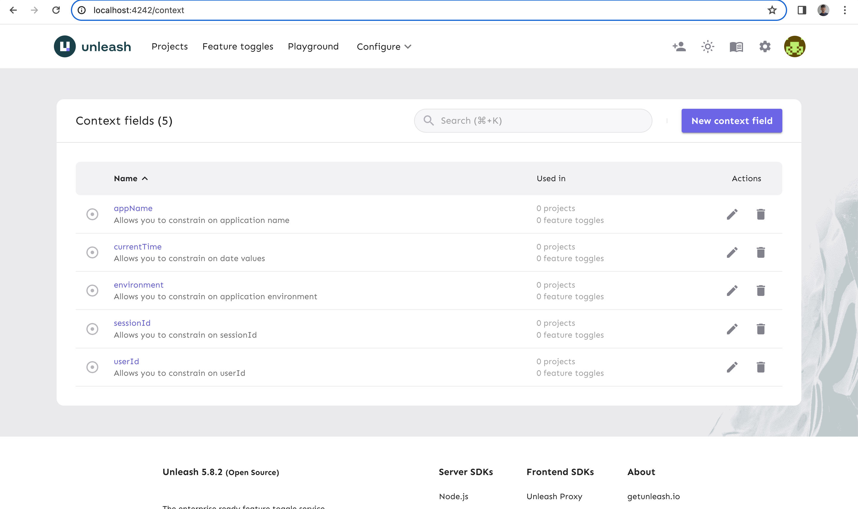 Context Fields Table