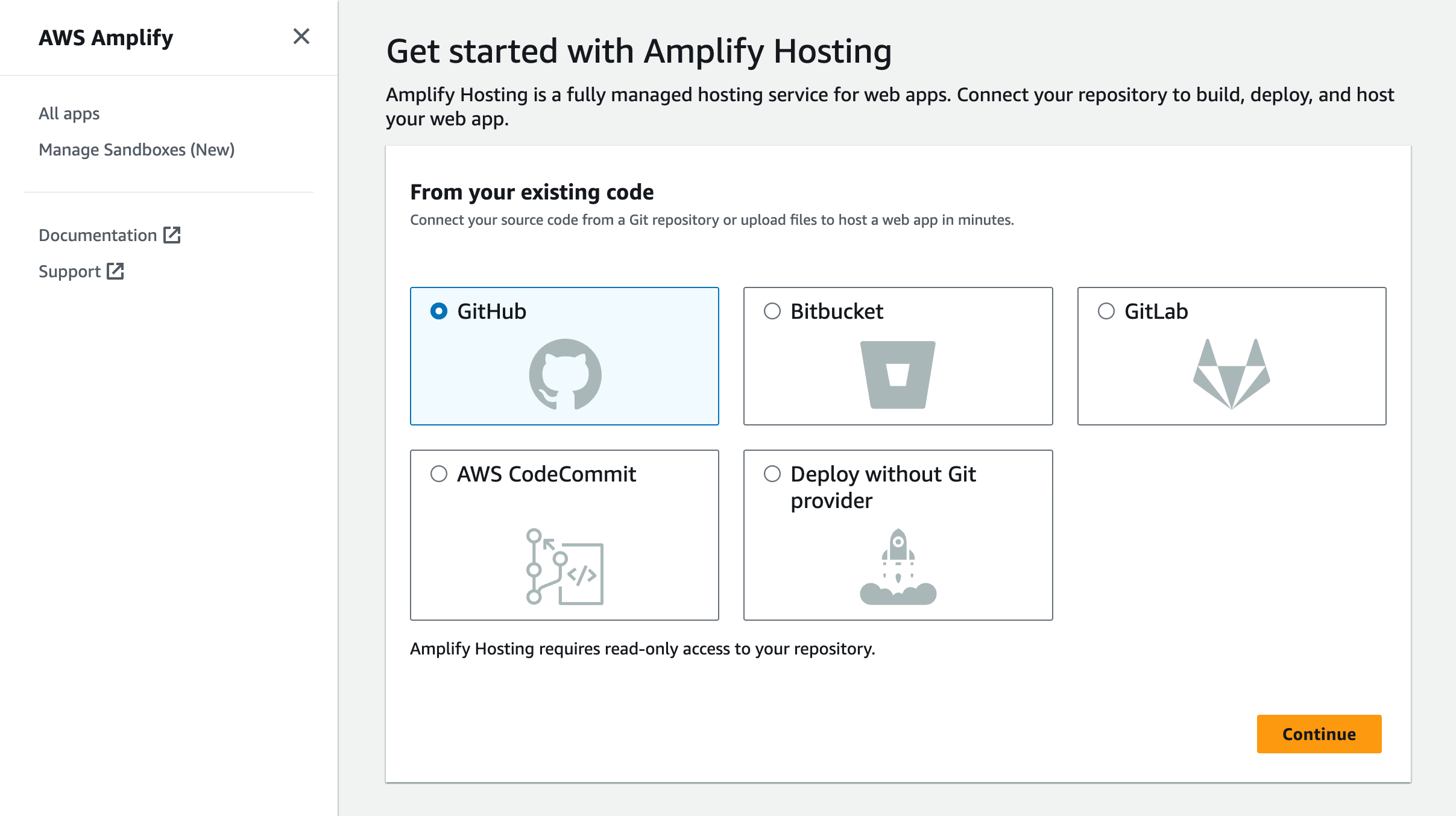 GitHub as code source in AWS Amplify