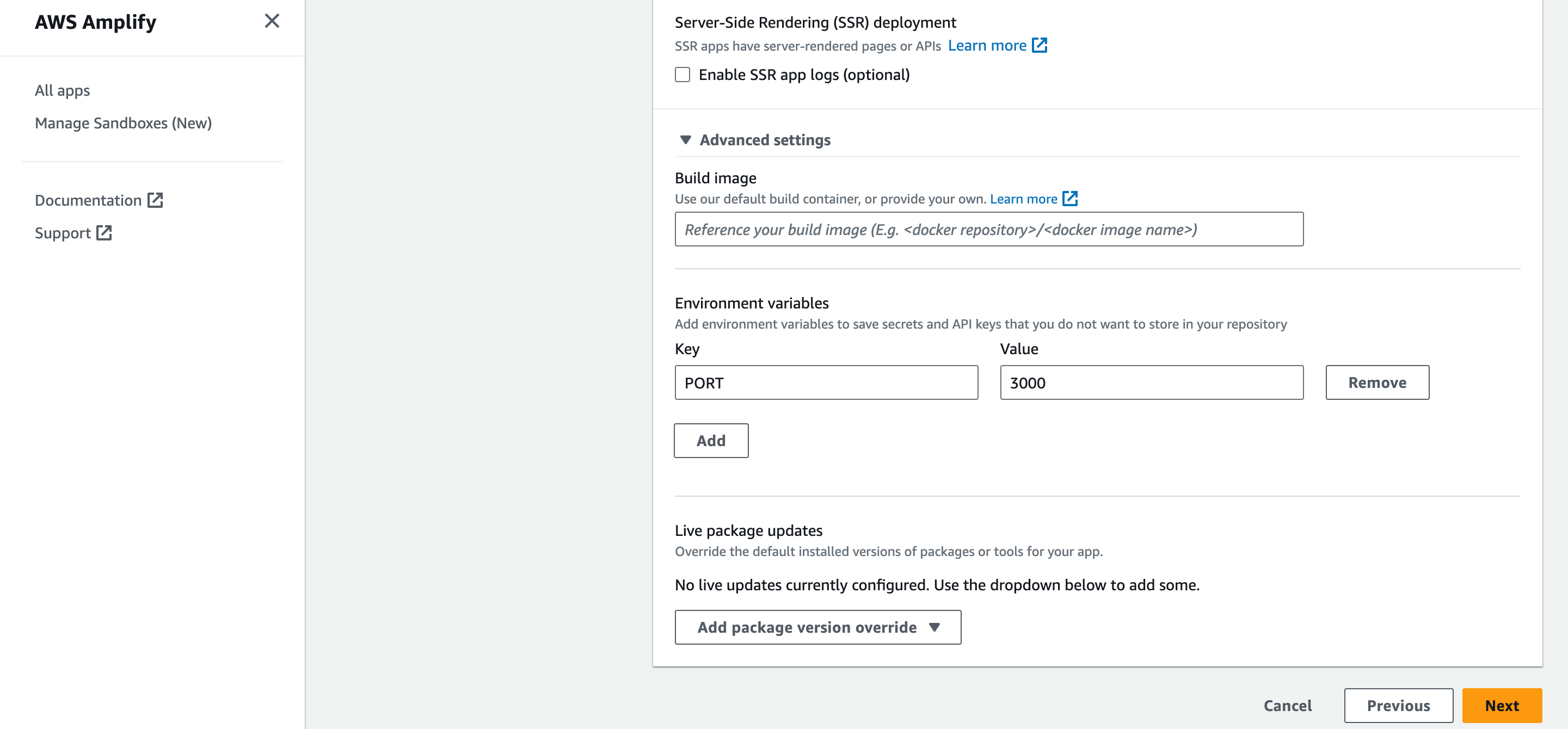 Add Environment Variables in AWS Amplify