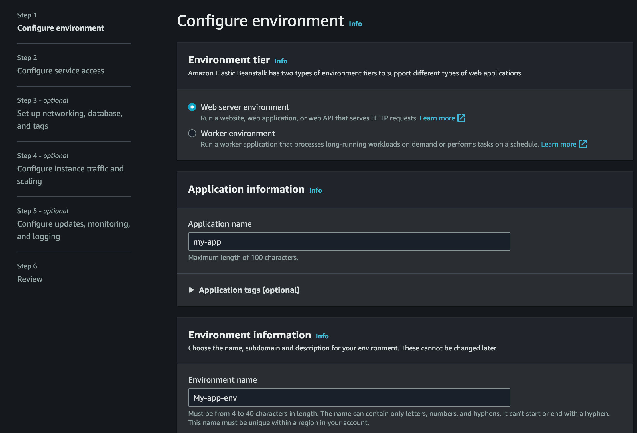 Configure AWS Elastic Beanstalk application