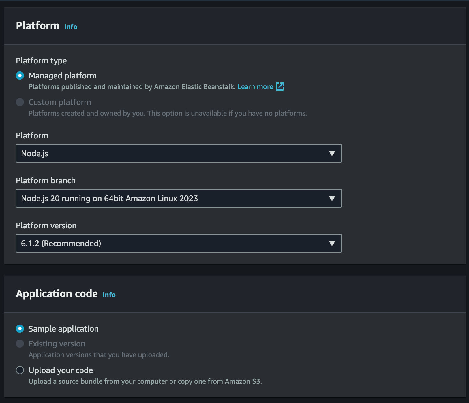 Select platform in AWS Elastic Beanstalk