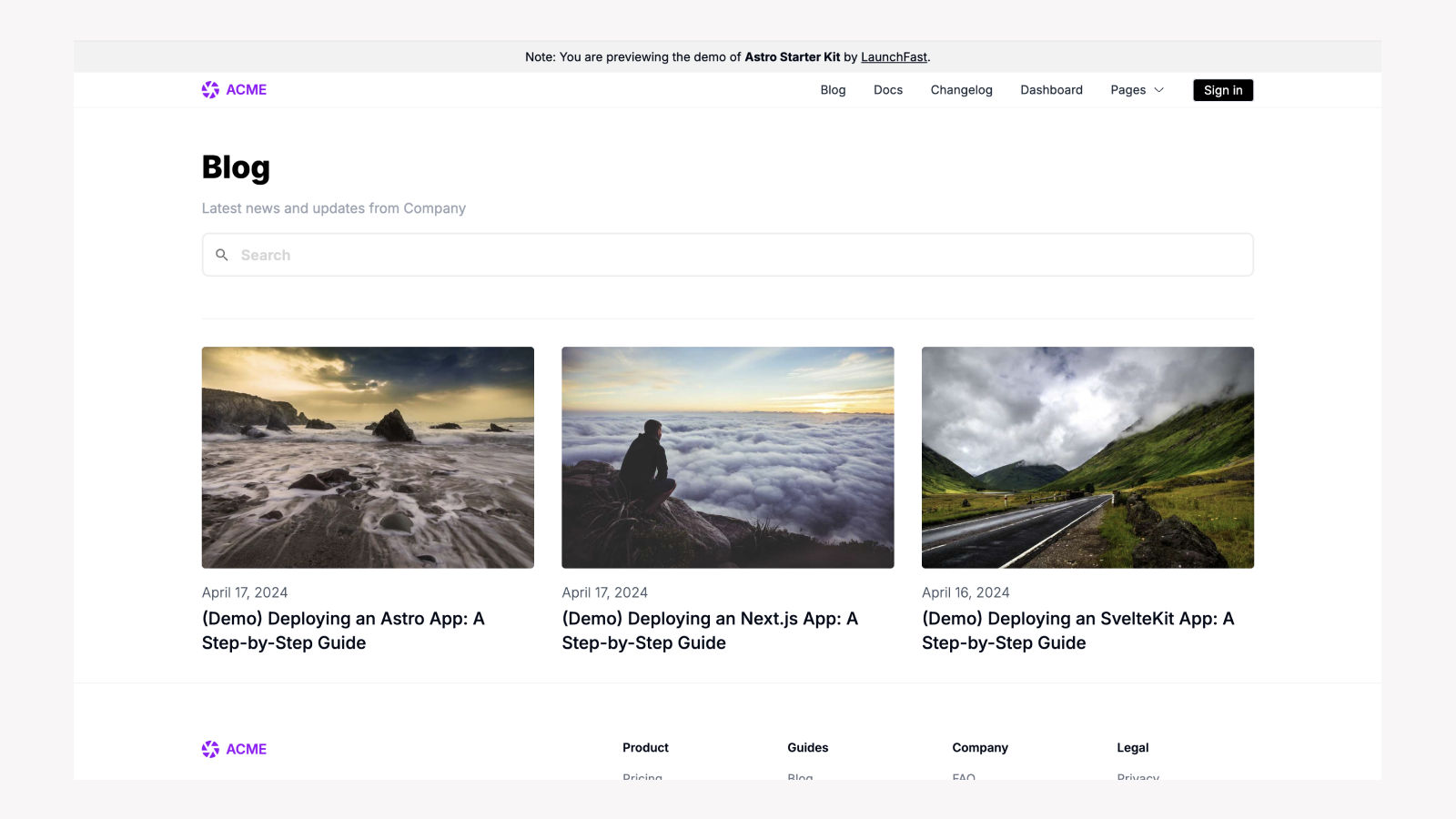 Blog system preview showing content management capabilities