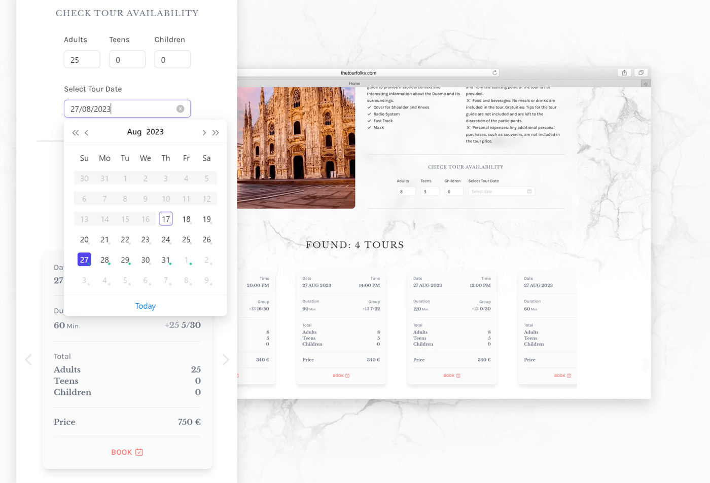 Customer-facing Booking Website