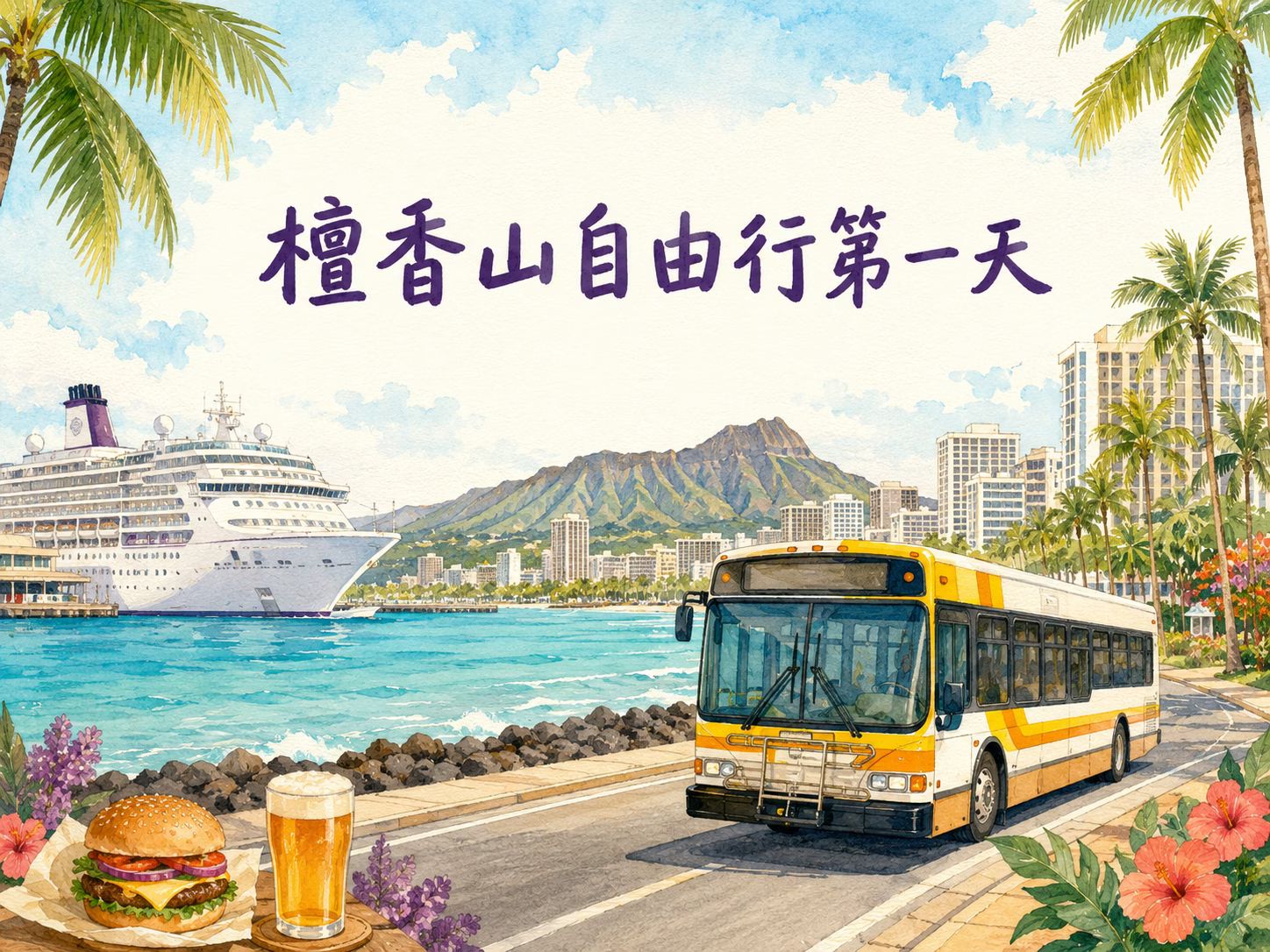 檀香山自由行第一天和平船靠港與威基基行程