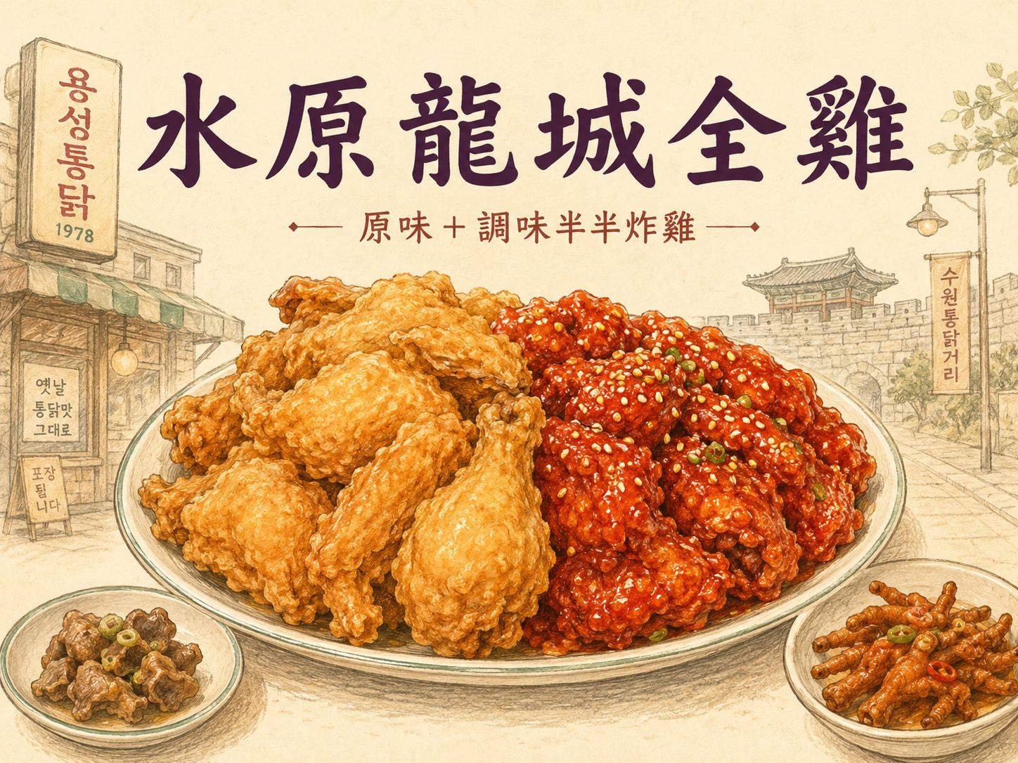 水原龍城全雞原味與調味半半炸雞