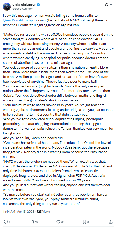 Chris Williamson: I saw this message from an Aussie…