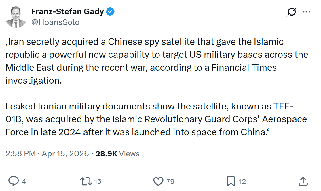 Franz-Stefan Gady: Iran secretly acquired a Chinese spy…