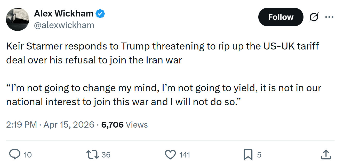 Alex Wickham: Keir Starmer responds to Trump threatening…