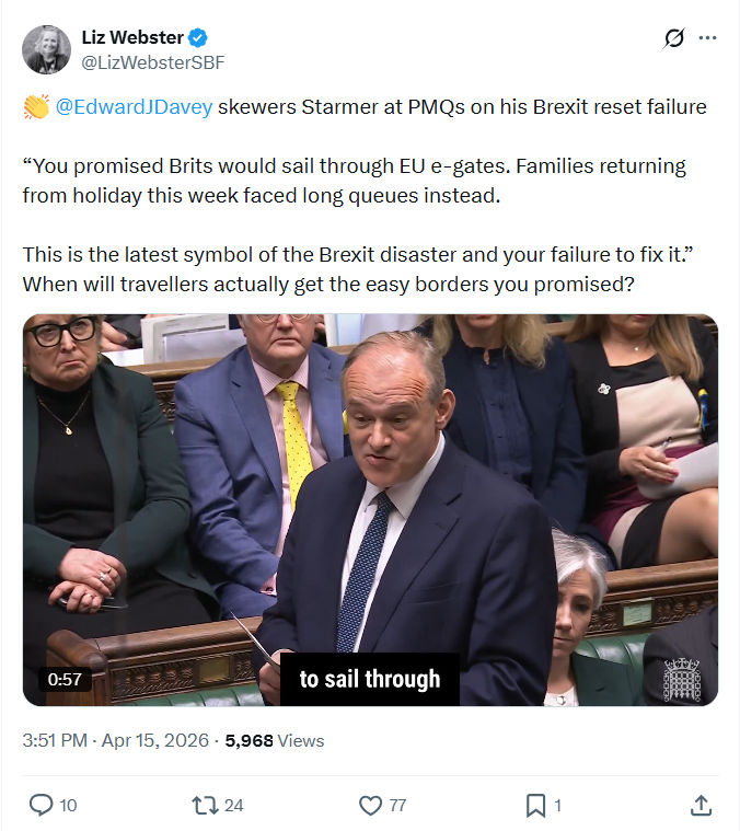 Liz Webster: @EdwardJDavey  skewers Starmer at PMQs…