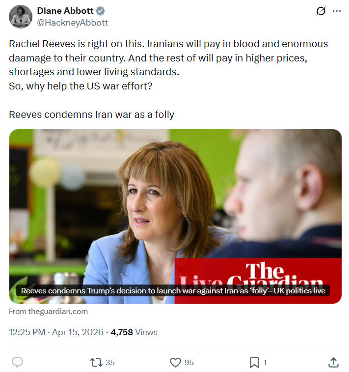 Diane Abbott: Rachel Reeves is right on this…