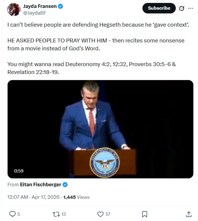 Jayda Fransen: I can’t believe people are defending Hegseth…