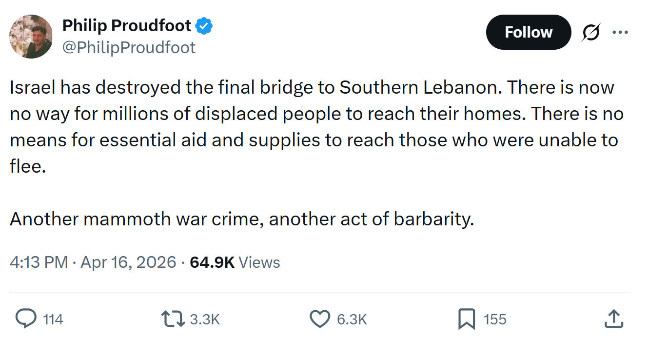 Philip Proudfoot: Israel has destroyed the final bridge…