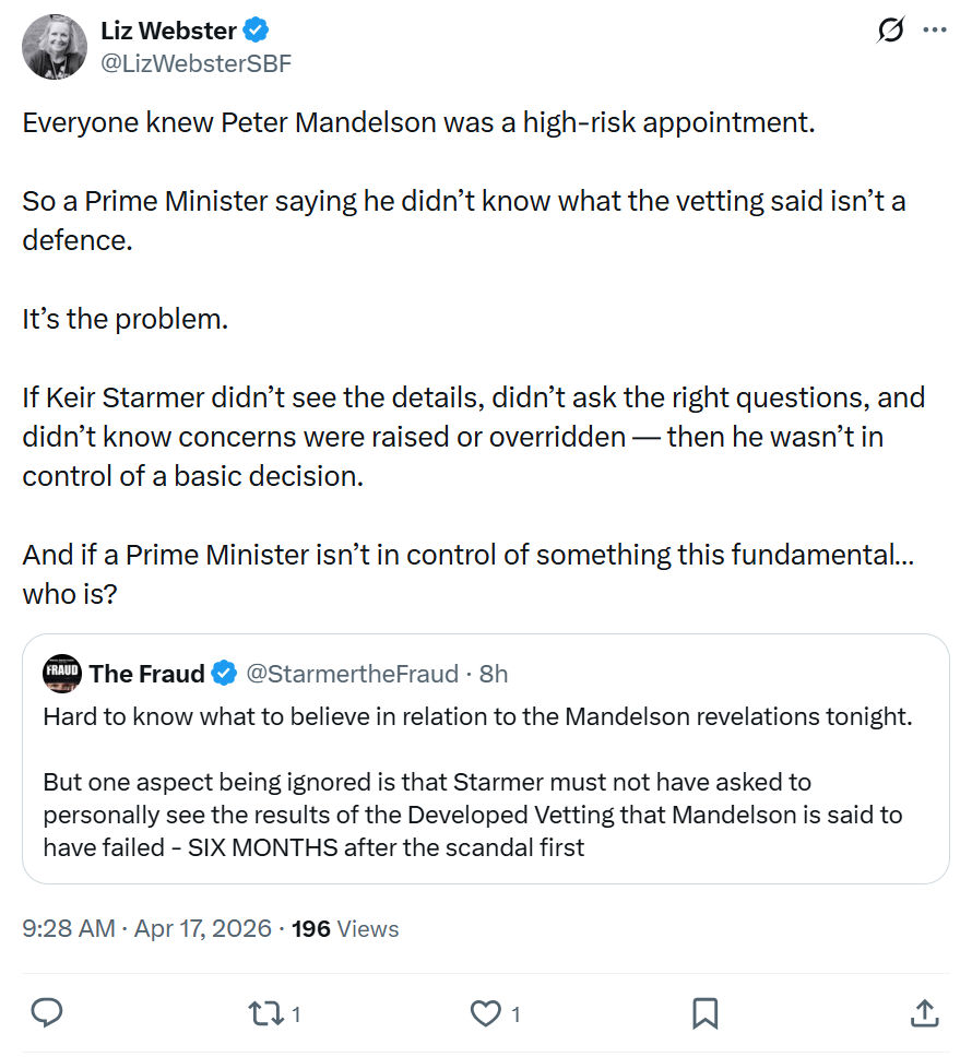 Liz Webster: Everyone knew Peter Mandelson…