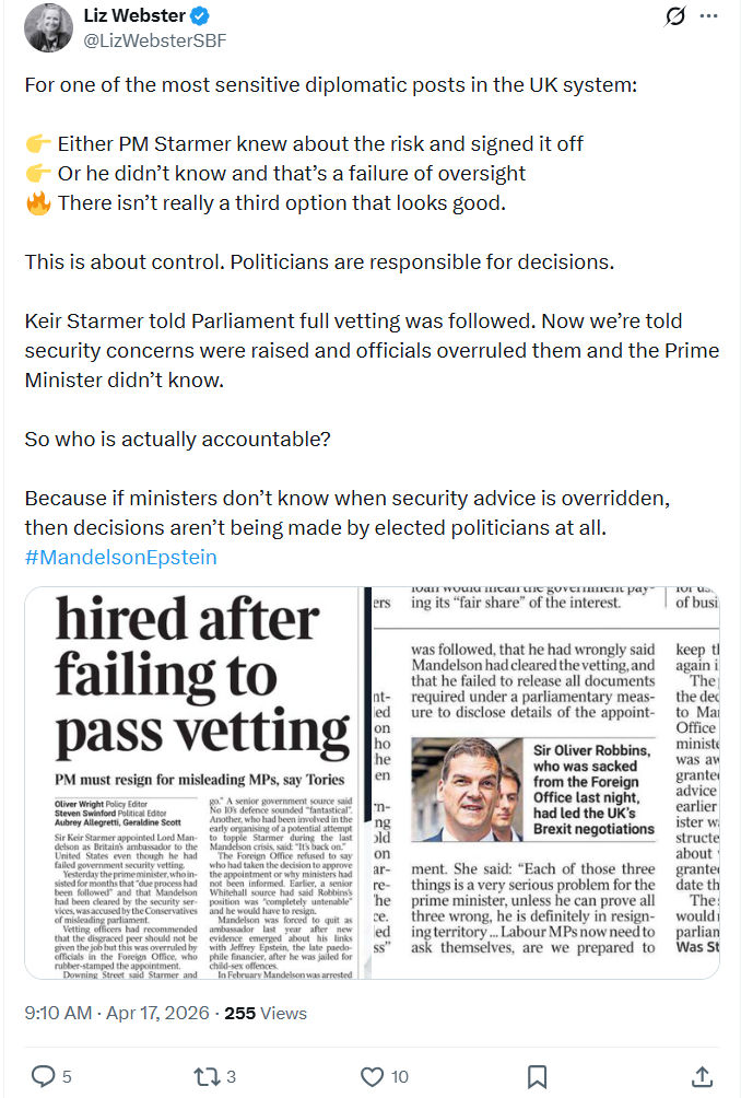 Liz Webster: For one of the most sensitive diplomatic…