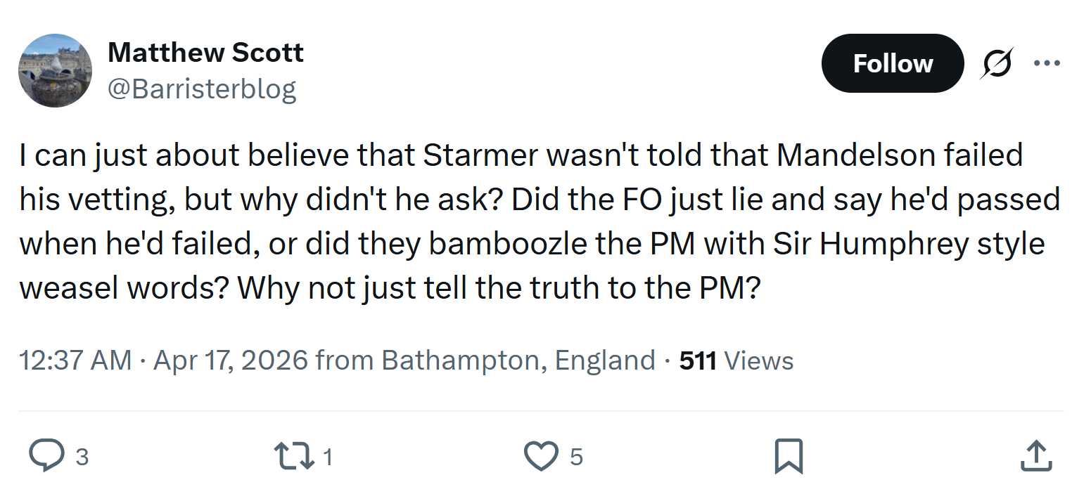 Matthew Scott: I can just about believe that Starmer…