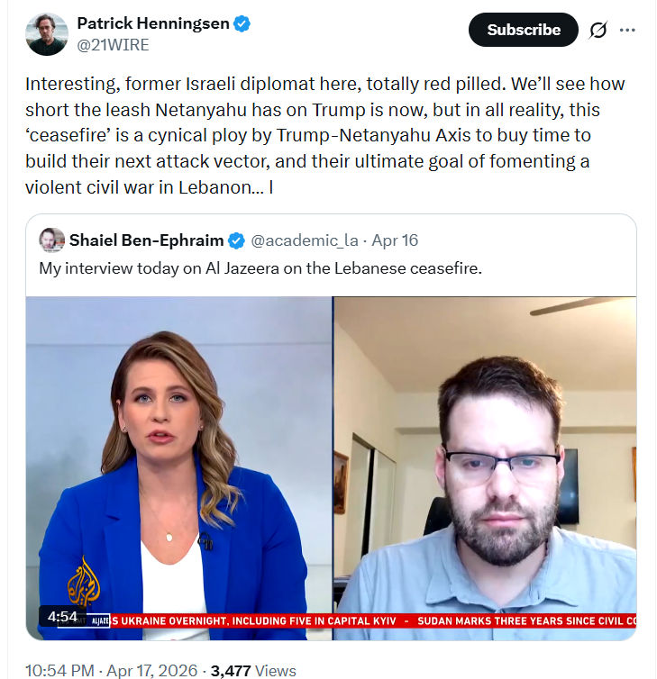 Patrick Henningsen: Interesting, former Israeli diplomat here…