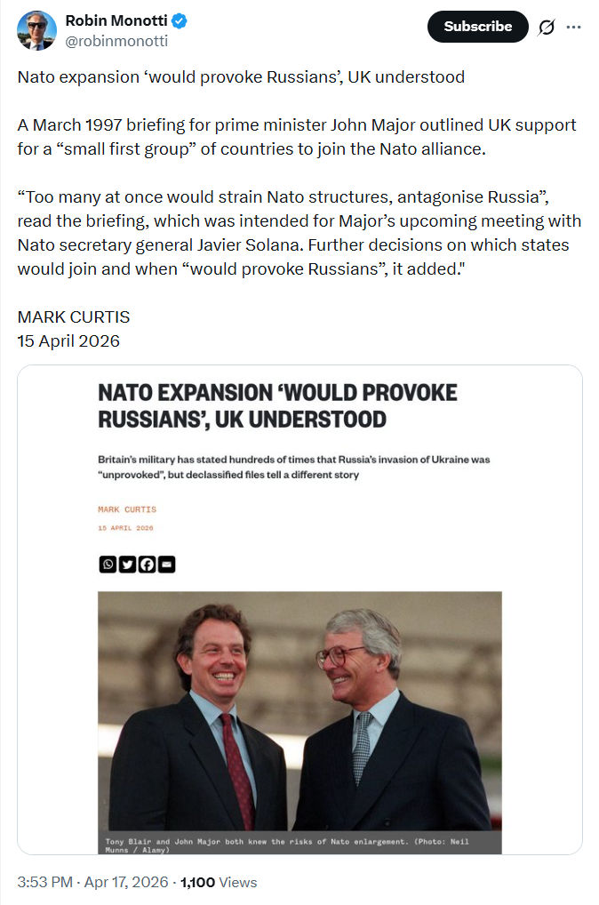 Robin Monotti: Nato expansion ‘would provoke Russians’…