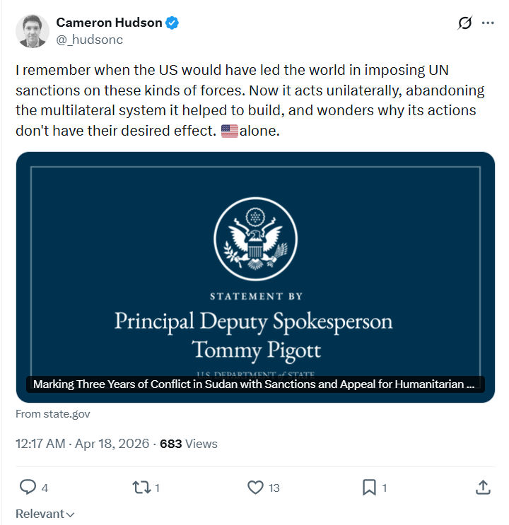 Cameron Hudson: I remember when the US would have led…
