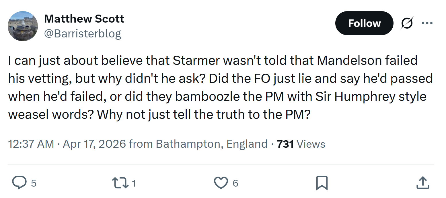 Matthew Scott: I can just about believe that Starmer…