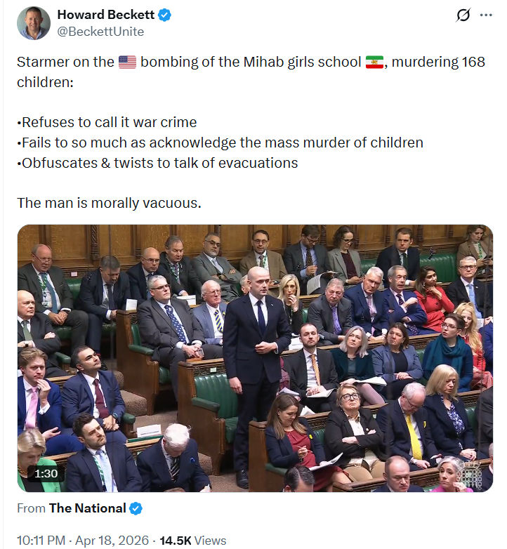 Howard Beckett: Starmer on the 🇺🇸 bombing of the Mihab girls school…